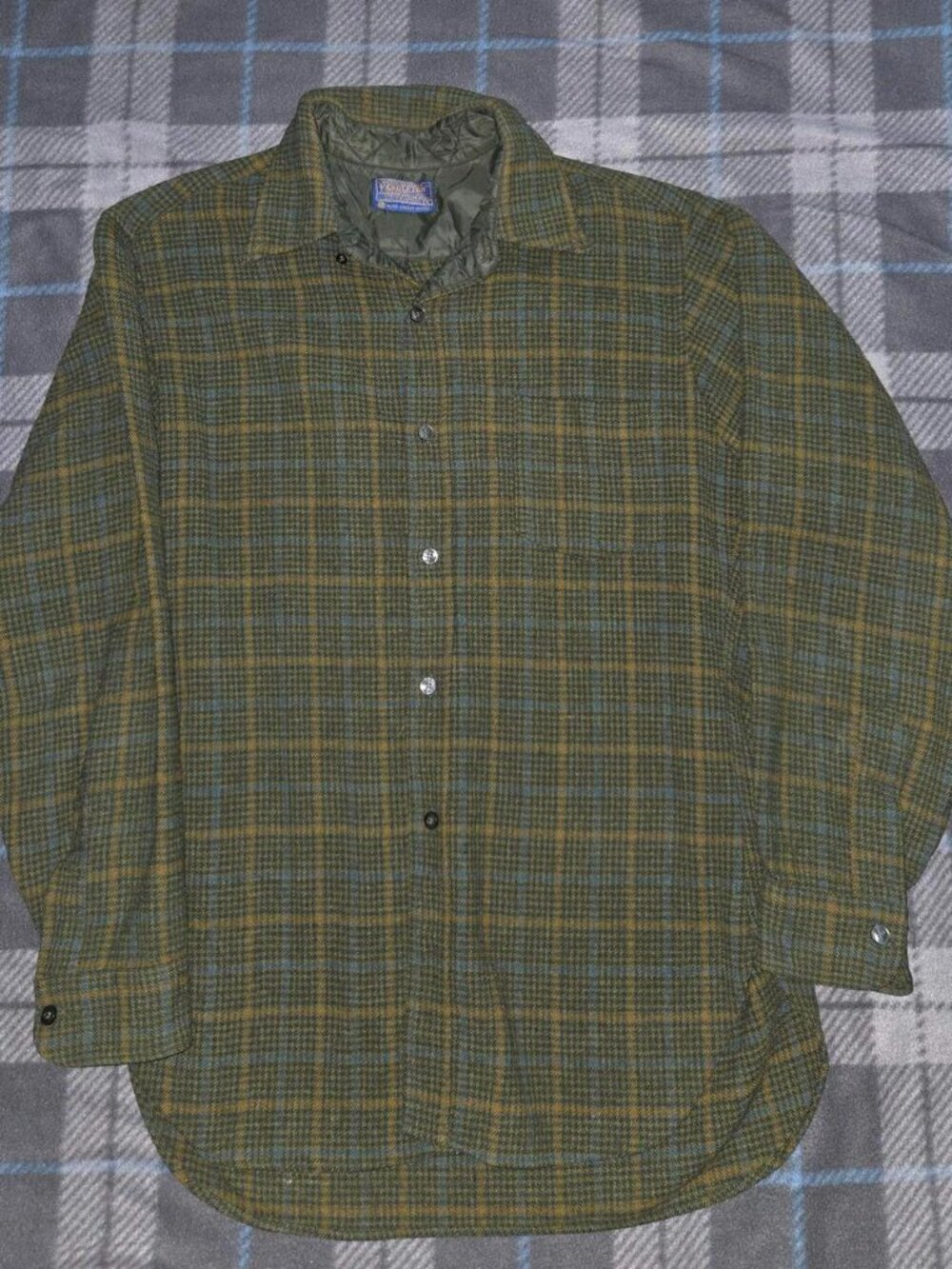 vintage 80s pendleton green plaid wool flannel button up shirt